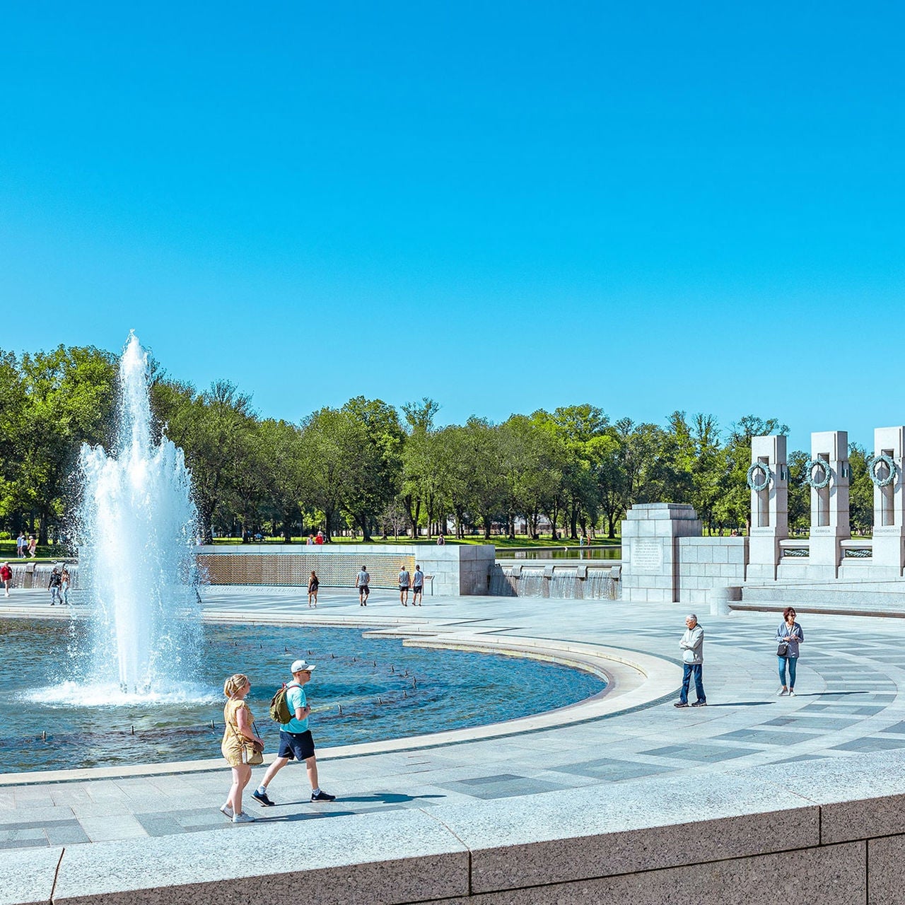 The fountain at the World War II memorial in Washington, D.C.