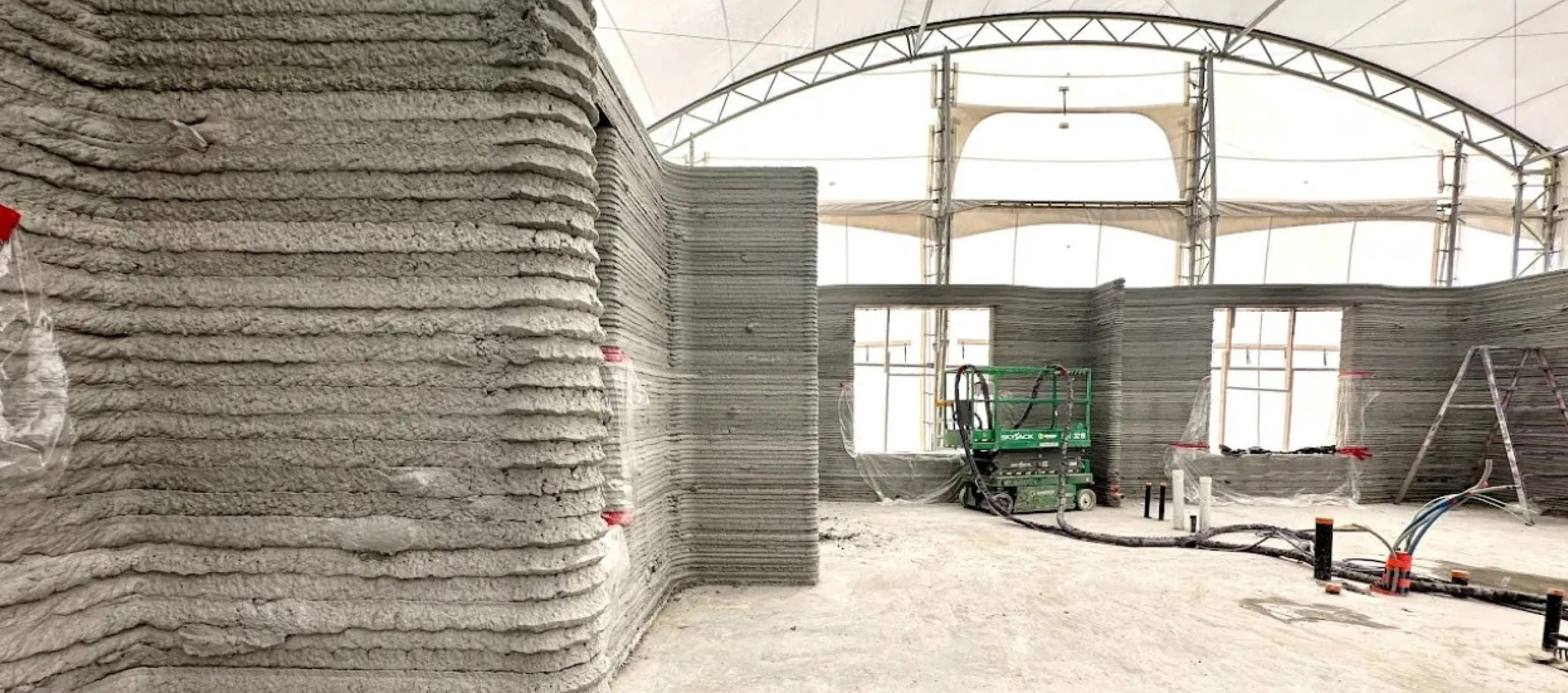  Interior view of 3D-printed concrete structure under construction