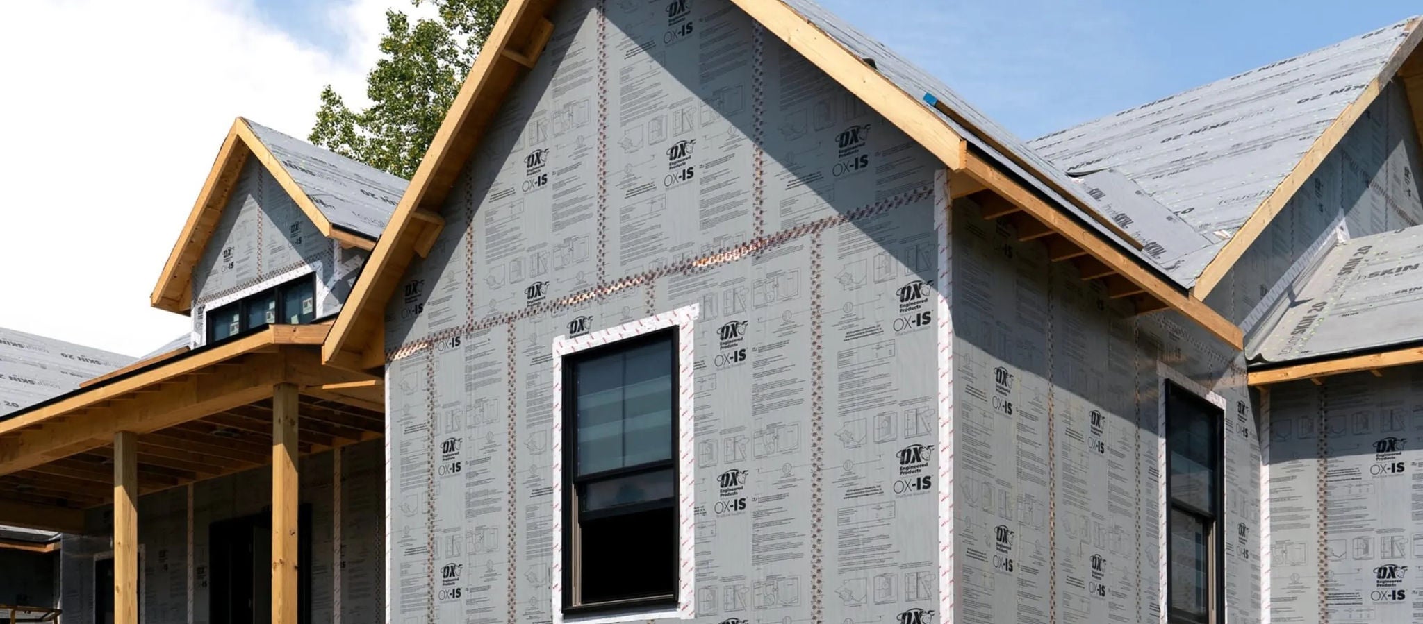 A single family residence in the process of construction with exterior walls unfinished
